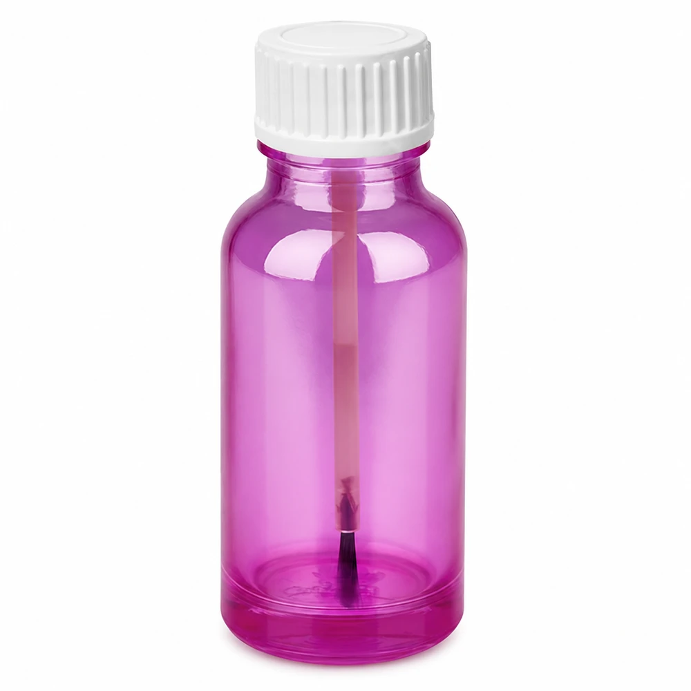 Kompakte Glasflasche 20ml lila mit praktischem Pinselapplikator weiß