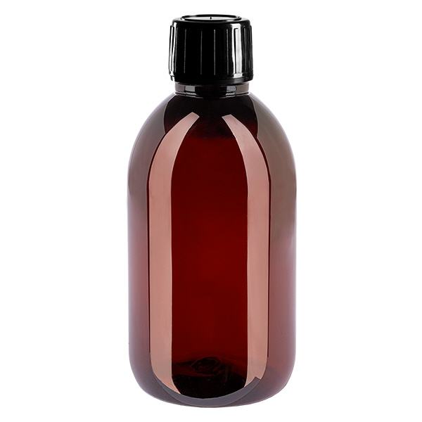 PET láhev 250ml s černým uzávěrem s ochranou proti manipulaci PET láhev 250ml s černým uzávěrem s ochranou proti manipulaci