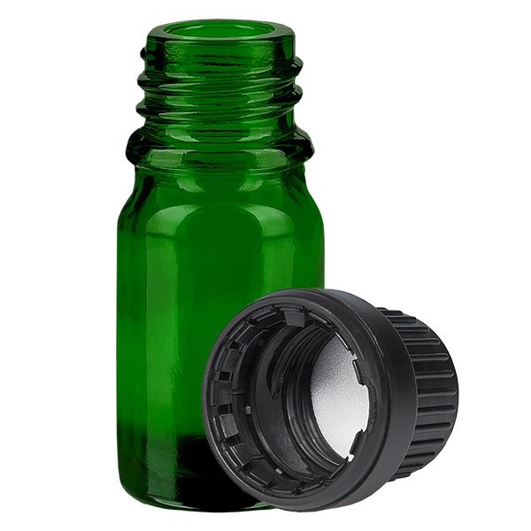 5ml láhev 11mm šroubovací uzávěr černý tamper evidentní uzávěr GreenLine UT18/5 5ml láhev 11mm šroubovací uzávěr černý tamper evidentní uzávěr GreenLine UT18/5