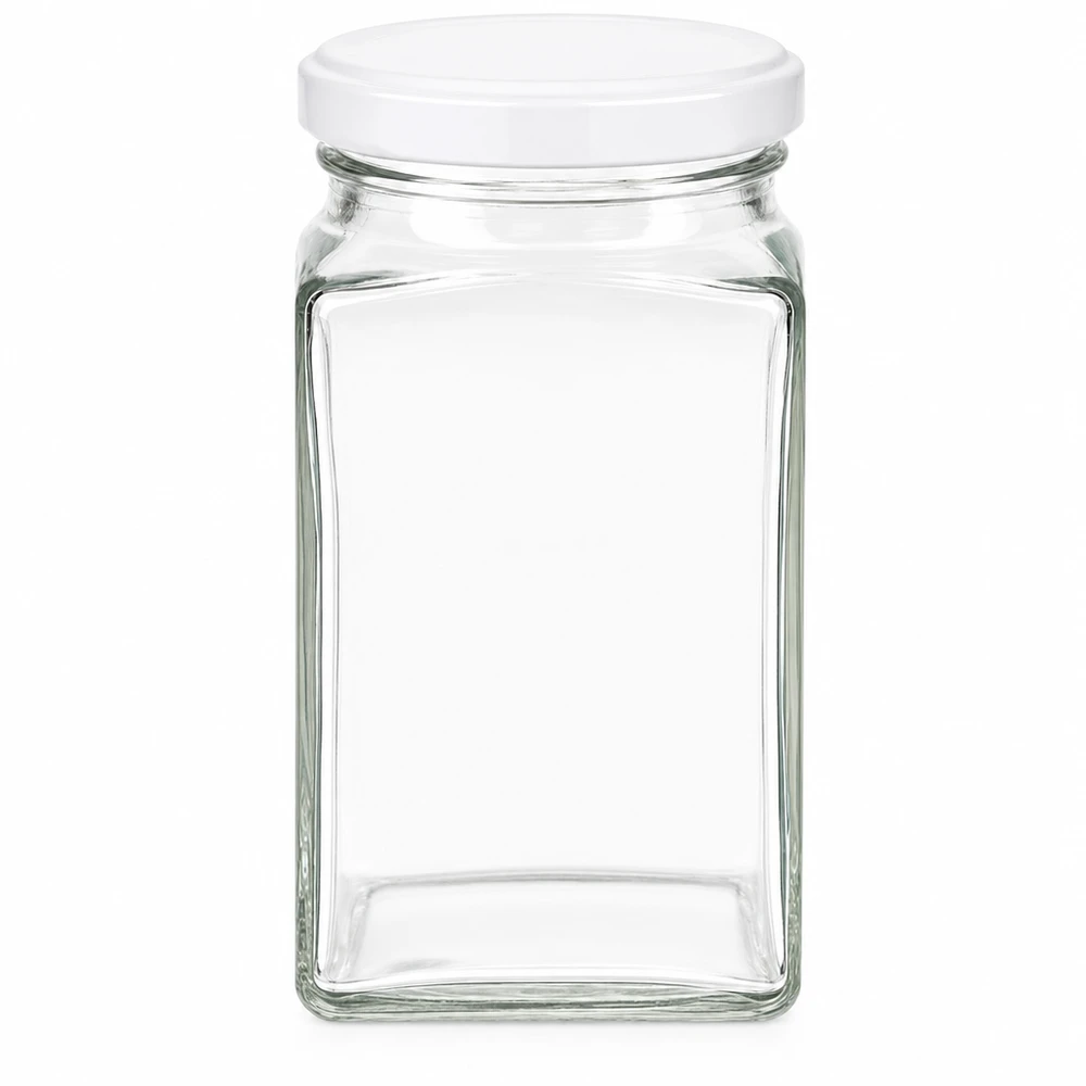 260ml tetra sklenice s víčkem BasicSeal bílá UNiTWIST. 260ml Tetraglas mit weißem BasicSeal Deckel leeres Vierkantglas für Lebensmittel Aufbewahrung Vorratsglas
