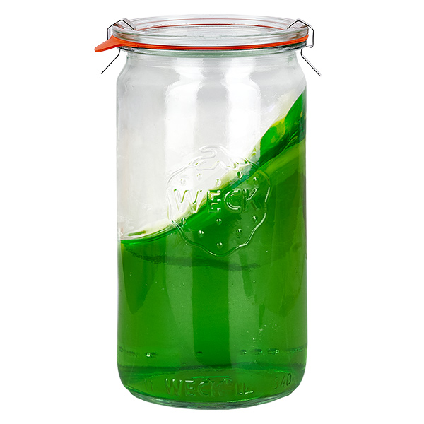 Sada 48 zavařovacích sklenic Weck o objemu 340 ml ve tvaru válce se 48 skleněnými víčky. Sada 48 zavařovacích sklenic Weck o objemu 340 ml ve tvaru válce se 48 skleněnými víčky.