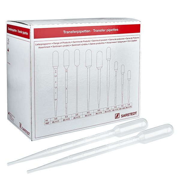 Přenosová pipeta o objemu 3,5 ml (155x15 mm) s dělením. Přenosová pipeta o objemu 3,5 ml (155x15 mm) s dělením.