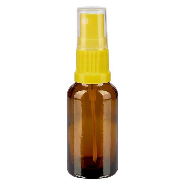 Lékárenská lahvička hnědá 20ml s rozprašovacím víčkem žlutá Lékárenská lahvička hnědá 20ml s rozprašovacím víčkem žlutá