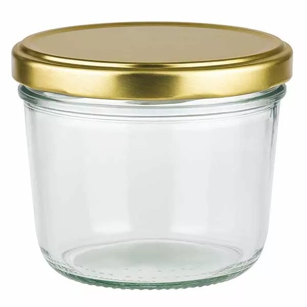 230ml tumblery s víčkem BasicSeal zlaté UNiTWIST. 230ml Sturzglas mit goldenem BasicSeal Deckel UNiTWIST - leeres Einmachglas mit Schraubverschluss aus Glas