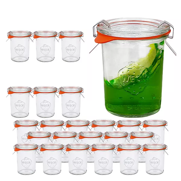 Sada 24 skleněných pohárů Weck o objemu 160 ml s 24 skleněnými víčky, Sada 24 skleněných pohárů Weck o objemu 160 ml s 24 skleněnými víčky,