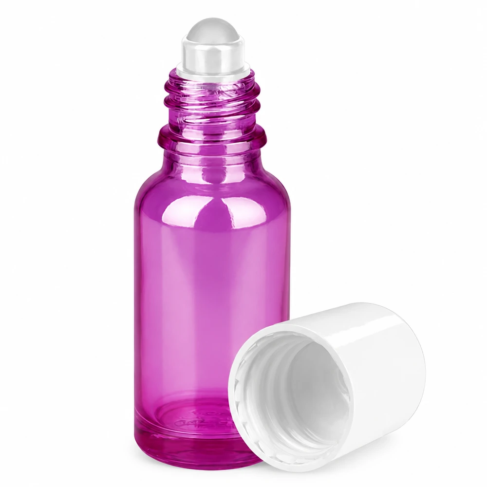 Kleine Roll-On Flasche 20ml violett transparent ideal für ätherische Öle und Seren