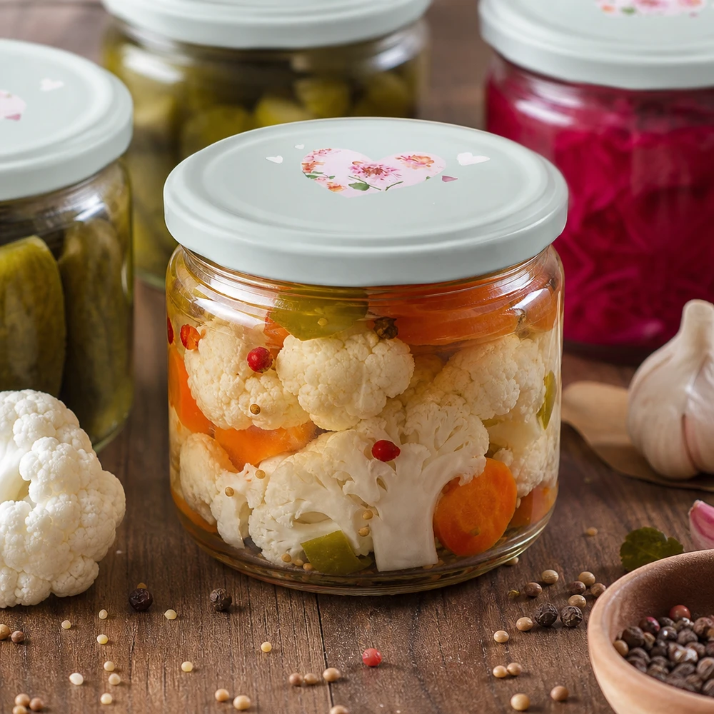 330ml kulatá sklenice + víčko BasicSeal srdíčková máta UNiTWIST 330ml Rundglas eingelegtes Gemüse Blumenkohl Karotten BasicSeal Deckel Herzmotiv mint Einmachglas Konservieren