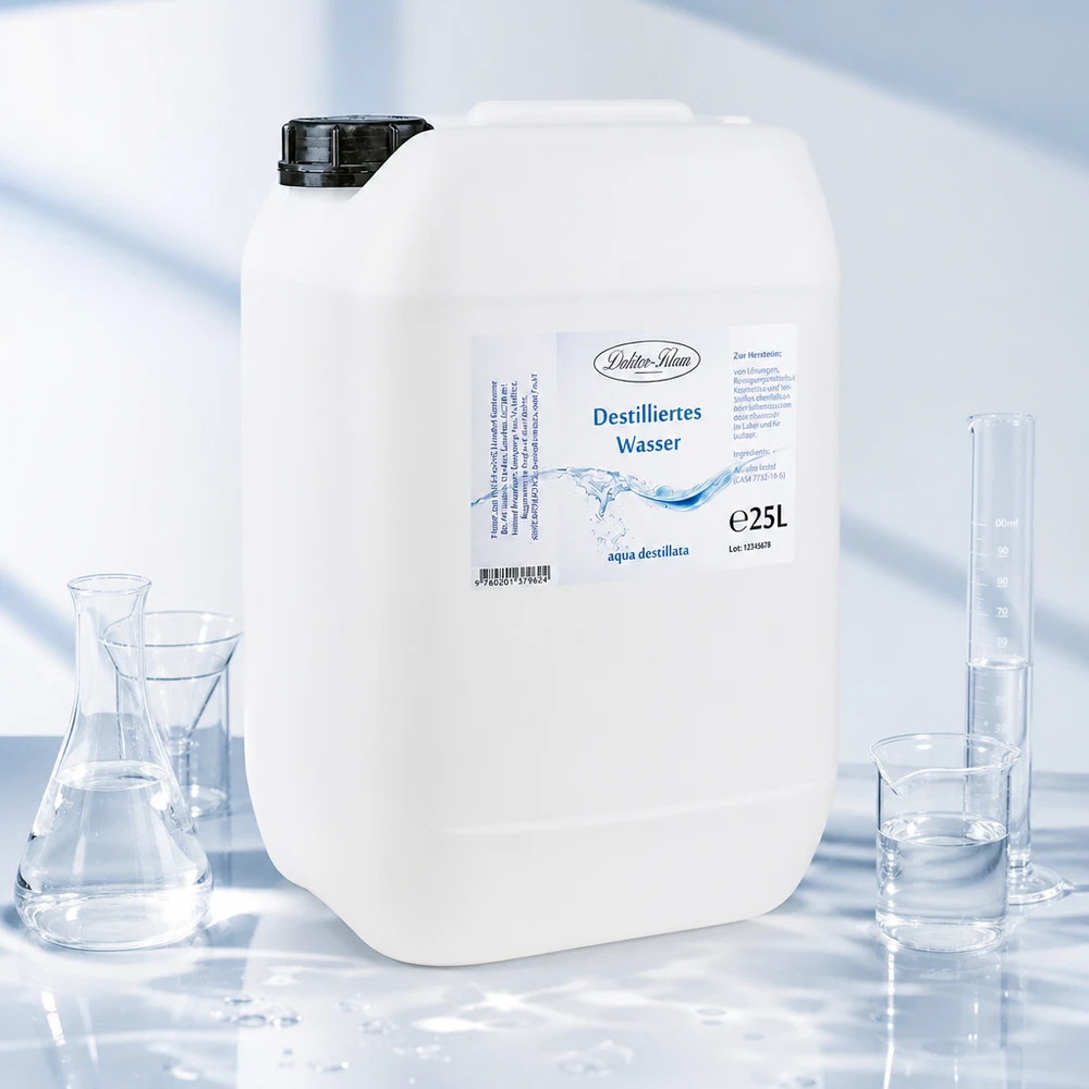 Destilovaná voda 25L Doktor-Klaus Destilliertes Wasser 25L Doktor-Klaus für Dampfbügeleisen Batterien und Laboranwendungen