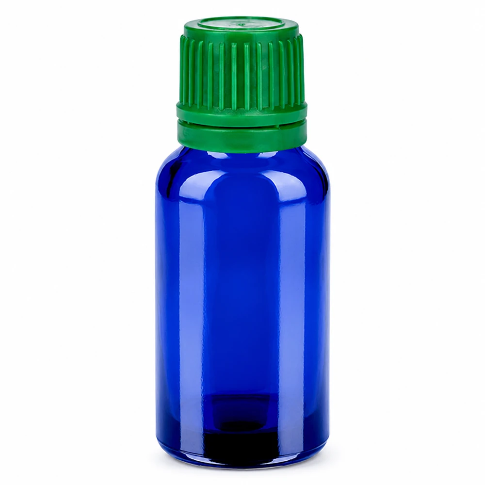 Professionelle 20ml Apothekerflasche aus UV-schützendem blauen Glas mit Sicherheitsverschluss
