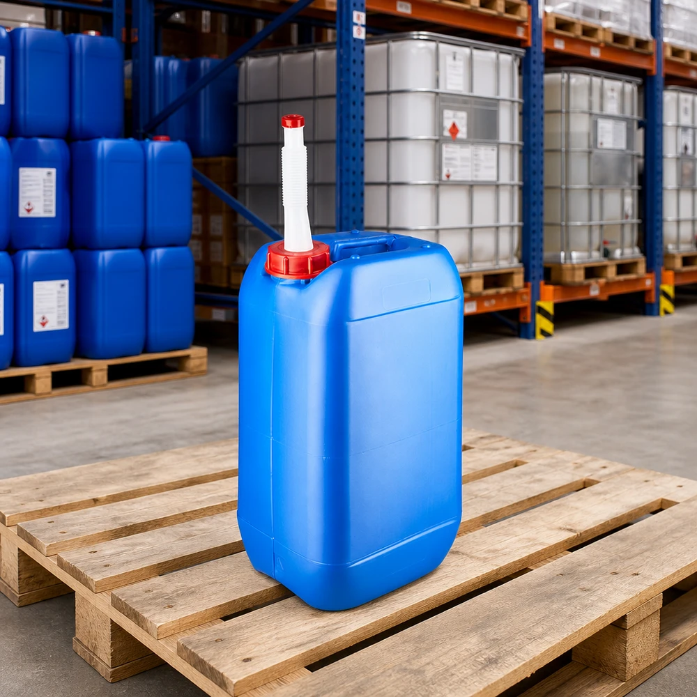 Transportkanister 15 Liter blau mit integriertem Griffsystem und flexiblem Einfüllstutzen