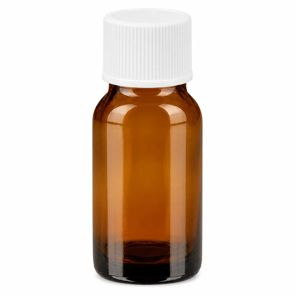 10ml láhev s 11mm šroubovacím uzávěrem bílá Standard BrownLine UT18/10 10ml Fläschchen aus UV-schützendem Braunglas mit weißem Kunststoffverschluss