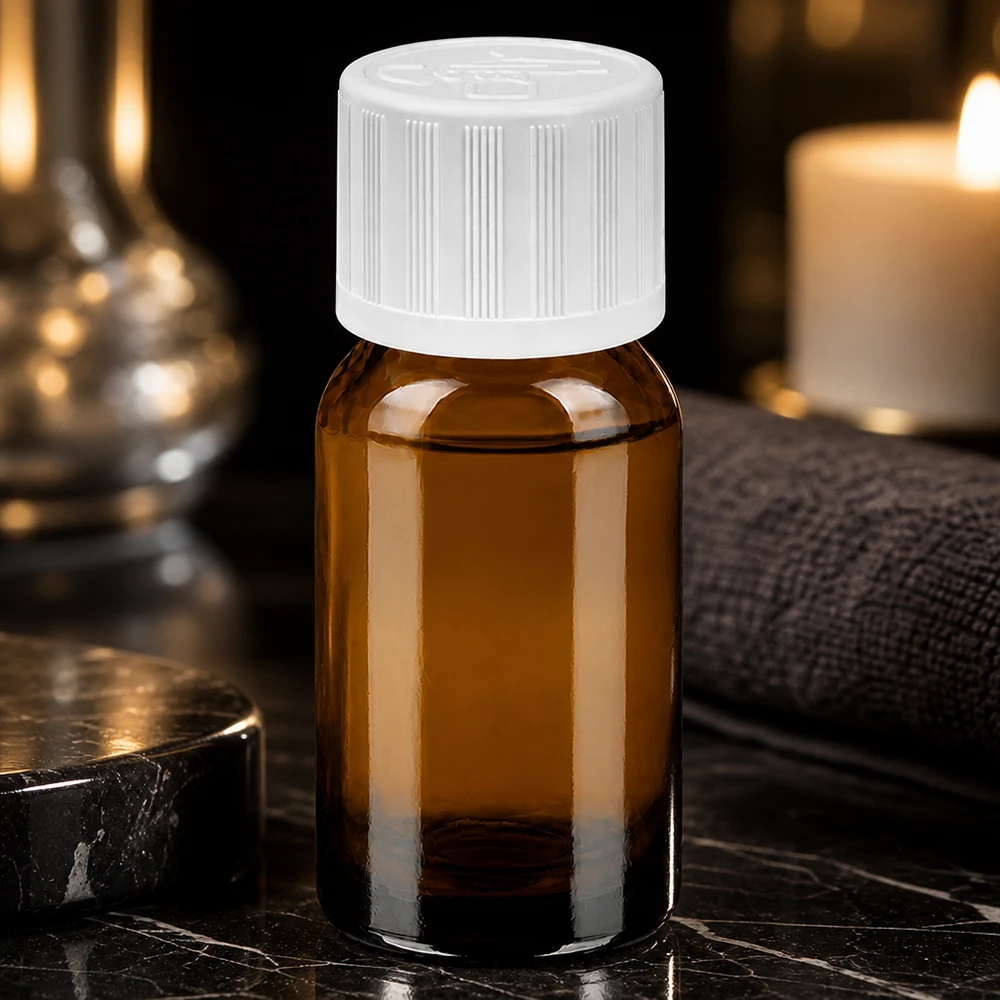 10ml láhev 11mm šroubovací uzávěr bílý standardní dětská pojistka BrownLine UT18/10 10ml UV-Schutzflasche aus hochwertigem Braunglas mit sicherem Verschlusssystem