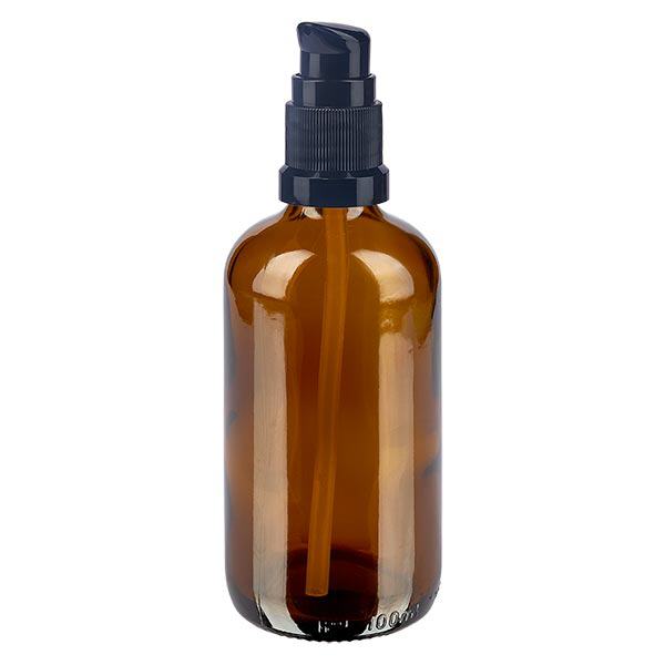 Lékárenská láhev hnědá 100ml pumpovací uzávěr černý standardní Lékárenská láhev hnědá 100ml pumpovací uzávěr černý standardní