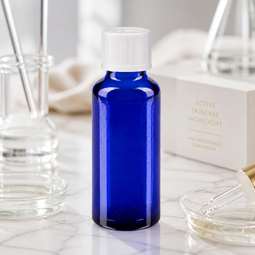 Lichtschützende blaue 30ml Glasflasche mit kindersicherem Verschluss für Wirkstoffkonzentrate