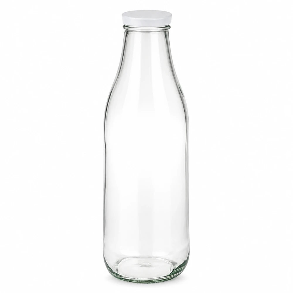 1000ml skleněná láhev + víčko BasicSeal bílé UNiTWIST 1000ml Glasflasche mit weißem BasicSeal Deckel UN-zertifiziert transparent leer Vorratsglas Milchflasche