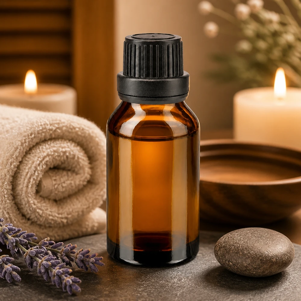 Kleine Apothekenflasche Braunglas 15ml schwarzer Verschluss für Massage und Aromapflege
