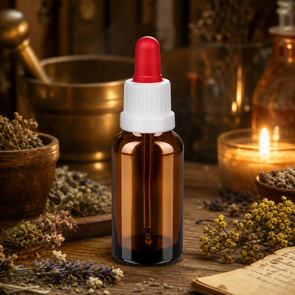 20ml pipetovací láhev bílá/červený uzávěr s ochranou proti manipulaci BrownLine UT18/20 Kompakte 20ml Glasflasche braun mit hygienischer Pipette ideal für kosmetische Öle und Essenzen