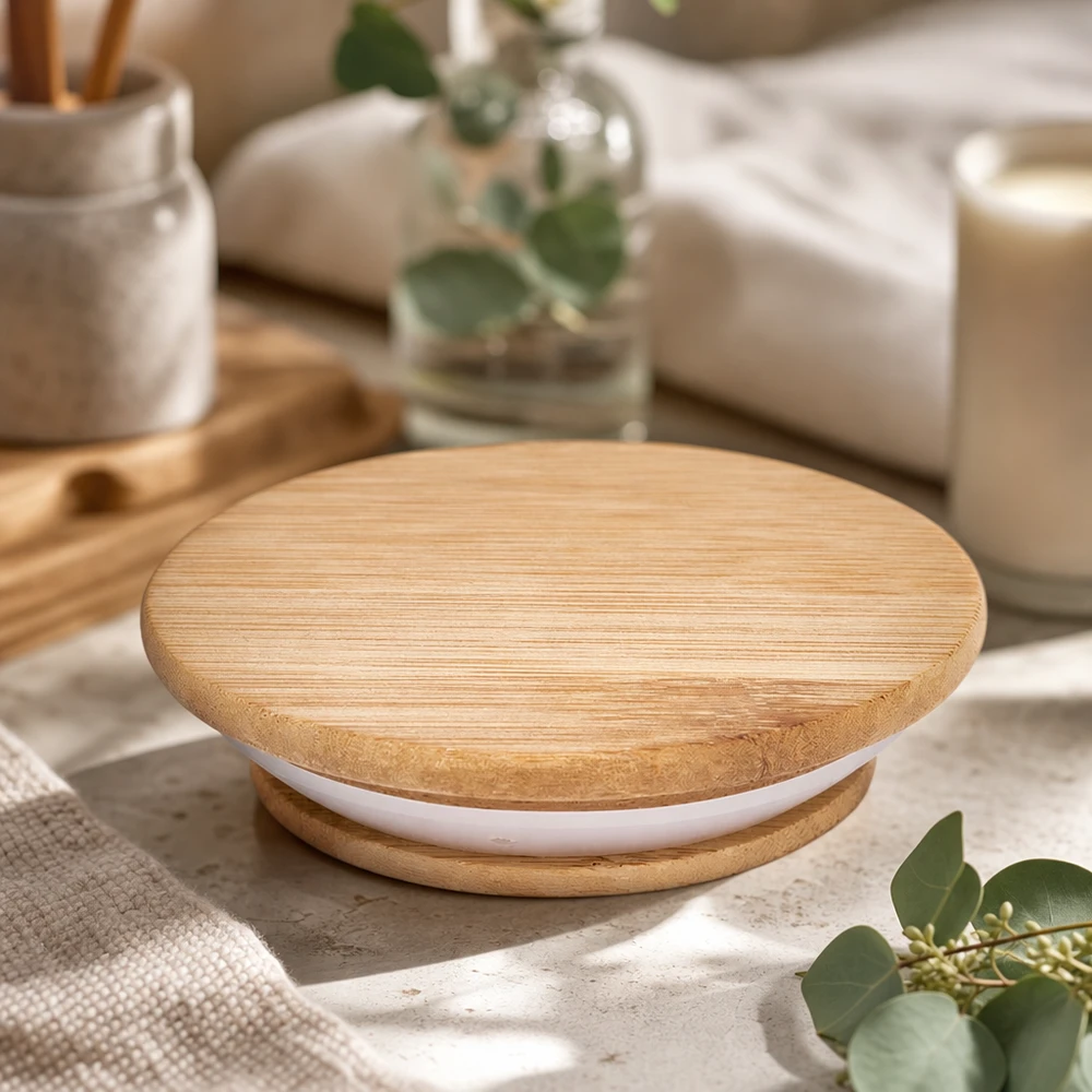 Holzdeckel Version A WECK RR100 Lifestyle Ambiente Badezimmer Dekoration natürliches Holz weiße Silikon Dichtung