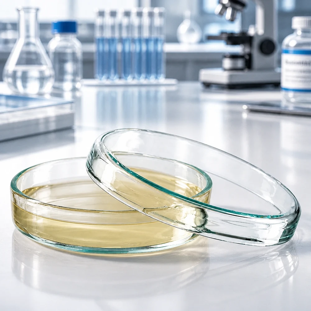 Petriho miska 70x15mm skleněná Sterile Glaspetrischale 70x15mm mit Nähragar für mikrobiologische Kultivierung im professionellen Labor