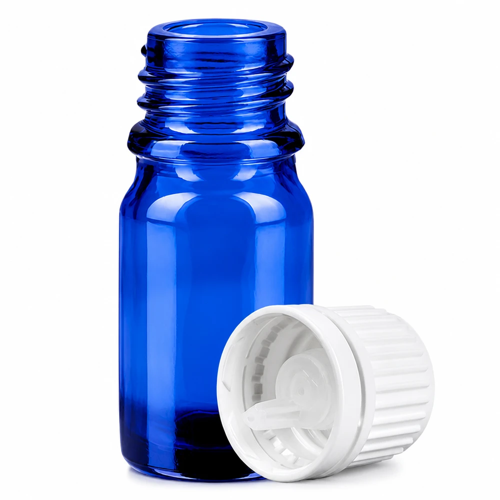 5ml lahvička s kapátkem 0,7 mm bílá s uzávěrem odolným proti manipulaci BlueLine UT18/5 Hochwertige Glasflasche 5ml BlueLine Serie mit weißem Tropfverschluss für Laboranwendungen