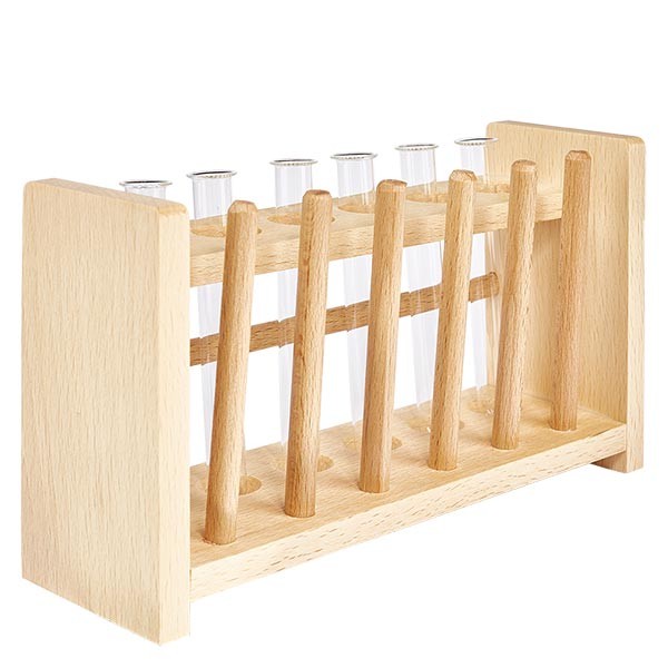 D&#345;ev&#283;n&#253; stojan na zkumavky se 6 borosilik&#225;tov&#253;mi zkumavkami 100x12