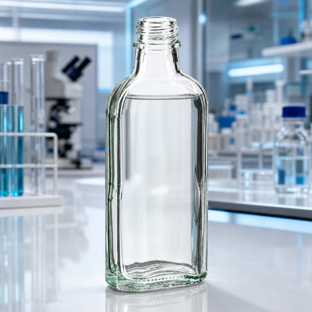 100 ml meplatová láhev čirá DIN22 Hochwertige Borosilikatglasflasche 100 ml Meplatform klar mit DIN22 Gewinde ohne Verschluss