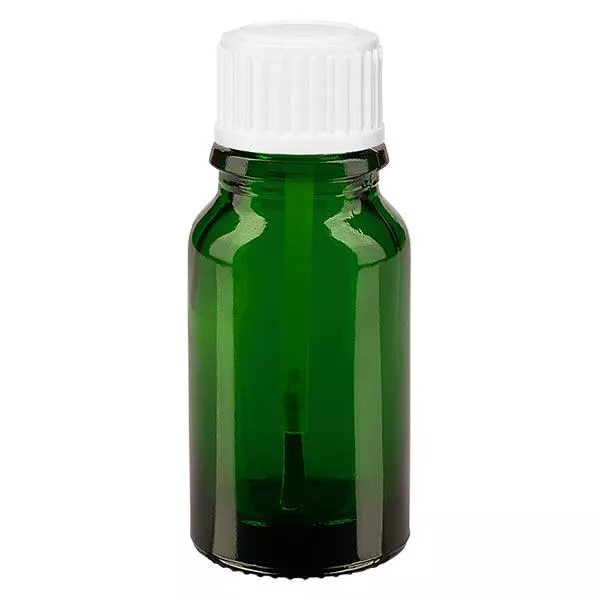 Lékárenská lahvička zelená 10ml šroubovací uzávěr bílá kartáčová Lékárenská lahvička zelená 10ml šroubovací uzávěr bílá kartáčová