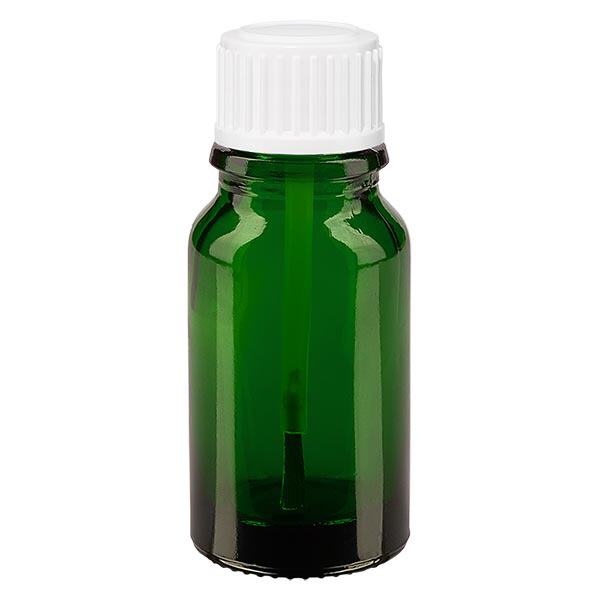 Lékárenská lahvička zelená 10ml šroubovací uzávěr bílá kartáčová Lékárenská lahvička zelená 10ml šroubovací uzávěr bílá kartáčová