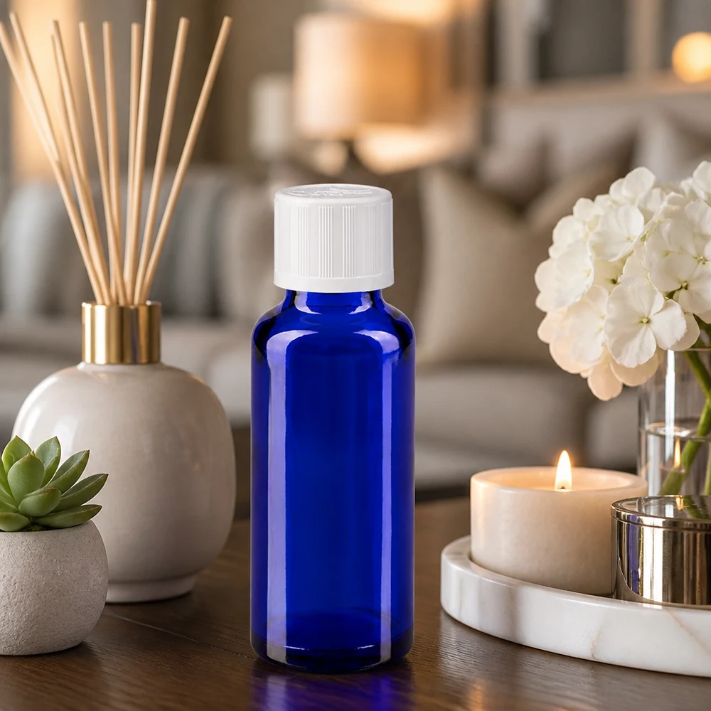 30ml blaues Apothekerglas mit kindersicherem Verschluss für ätherische Öle