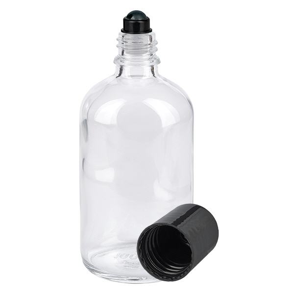 Lékárenská lahvička čirá 100ml roll-on uzávěr černý Lékárenská lahvička čirá 100ml roll-on uzávěr černý