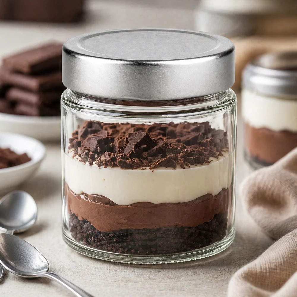 135ml Rundglas silber Deckel Dessert Tiramisu Schichtdessert Küche Nachtisch Glas Vorratsbehälter BasicSeal
