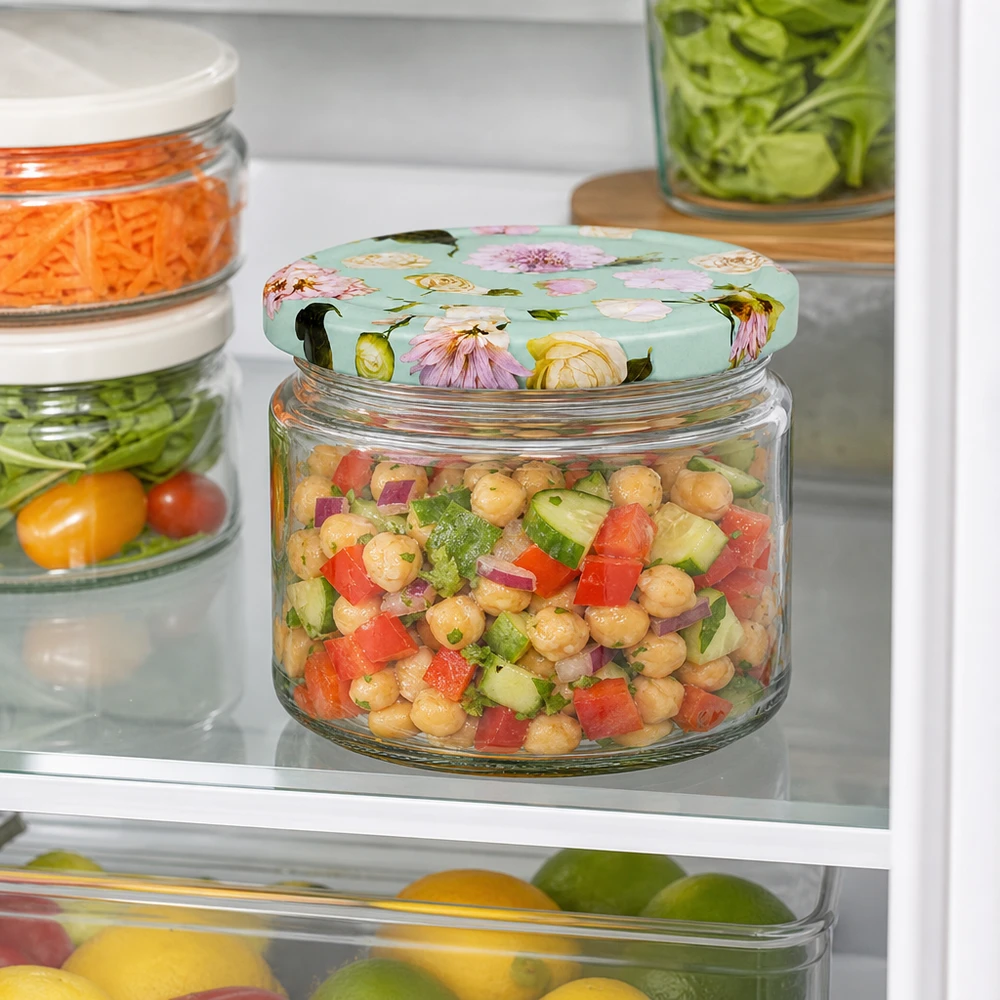 330ml kulatá sklenice + víčko BasicSeal flower mint UNiTWIST Kichererbsensalat im 330ml Rundglas mit BasicSeal Deckel Blume mint Kühlschrank Meal Prep Vorratsbehälter