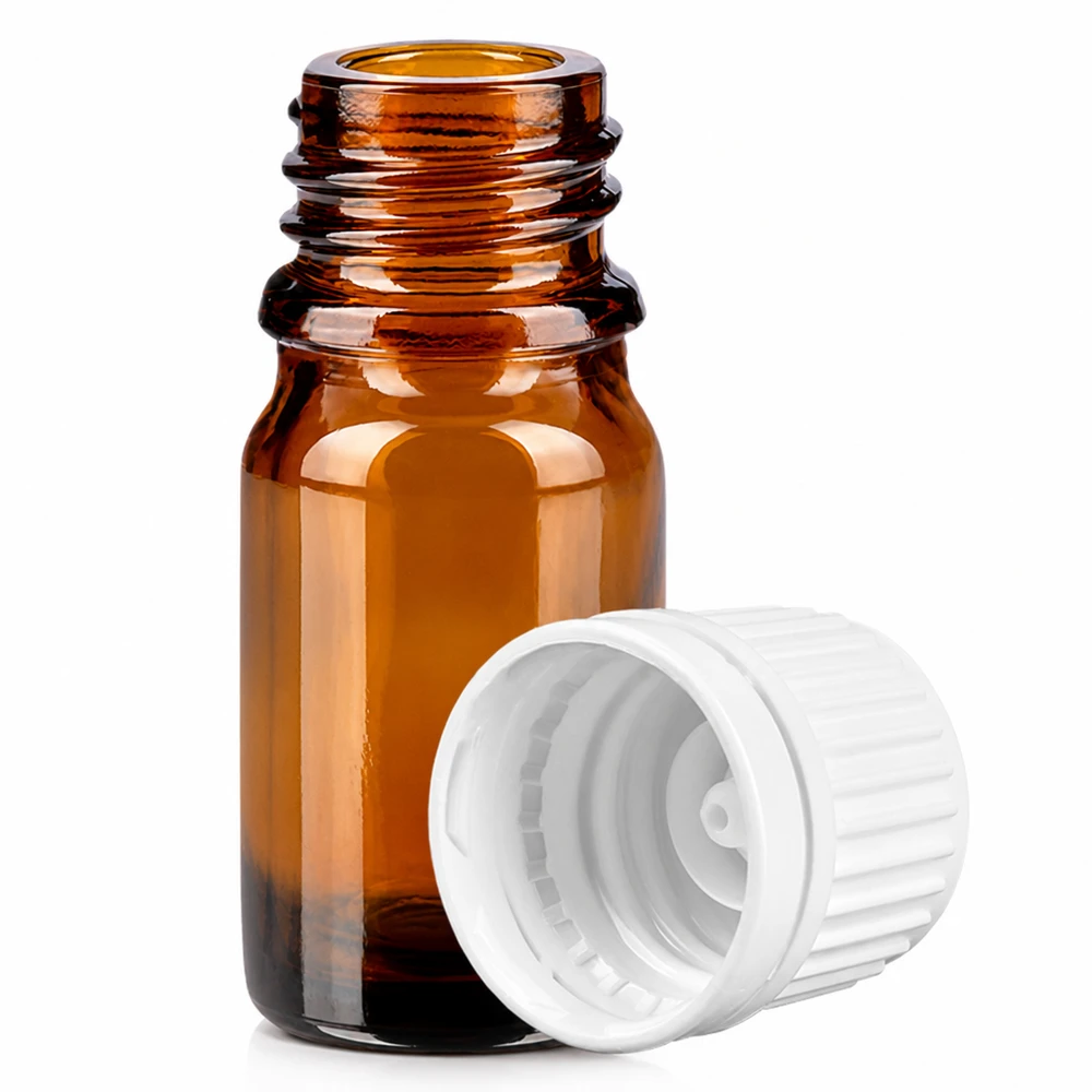 5ml láhev 11mm šroubovací uzávěr bílý uzávěr s ochranou proti manipulaci BrownLine UT18/5 Handliche 5ml Probenflasche braun mit weißem Sicherheitsverschluss für Laboranwendungen