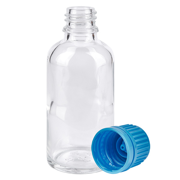 50ml láhev 11mm šroubovací uzávěr modrý uzávěr s ochranou proti manipulaci ClearLine UT18/50 50ml láhev 11mm šroubovací uzávěr modrý uzávěr s ochranou proti manipulaci ClearLine UT18/50