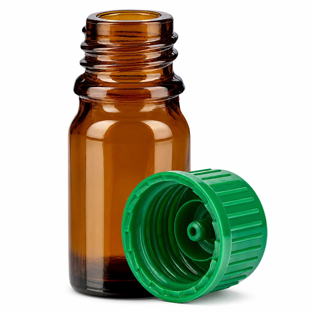 5ml lahvička 11mm šroubovací uzávěr zelená Standard BrownLine UT18/5 Professionelle 5ml Flasche aus braunem Glas mit grünem Deckel für Laboranwendungen