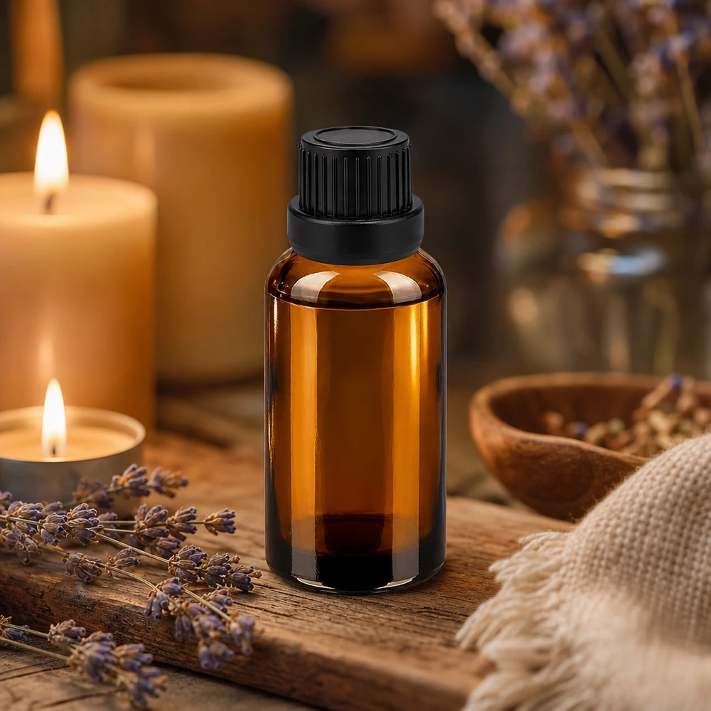 30ml Tropfflasche aus UV-schützendem Braunglas mit ergonomischem schwarzen Verschluss für den Alltag