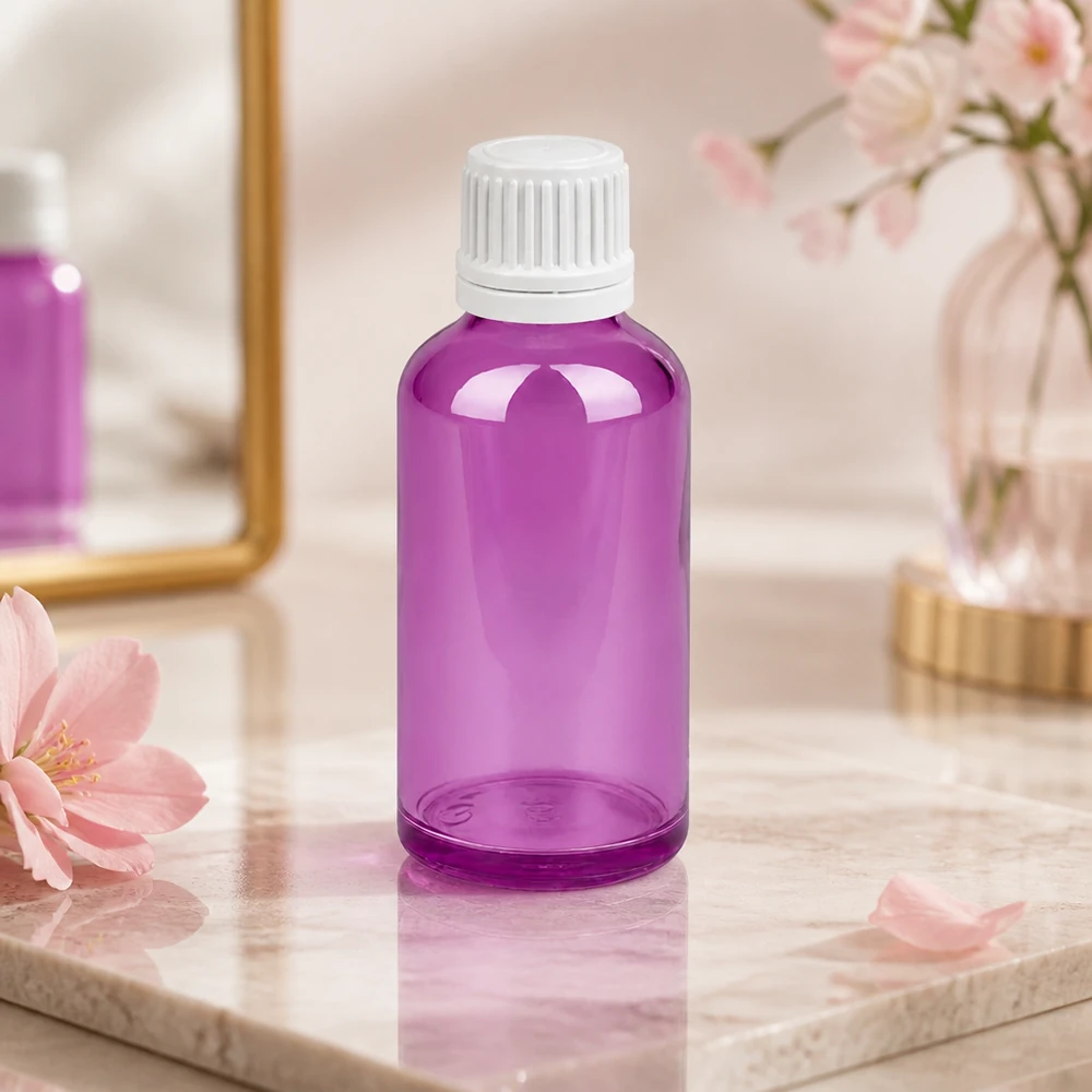 50ml láhev s 11mm šroubovacím uzávěrem bílá Originality šroubovací uzávěr PurpleLine UT18/50 Funktionale 50ml PurpleLine Flasche mit UT18 Gewinde für pharmazeutische Anwendungen