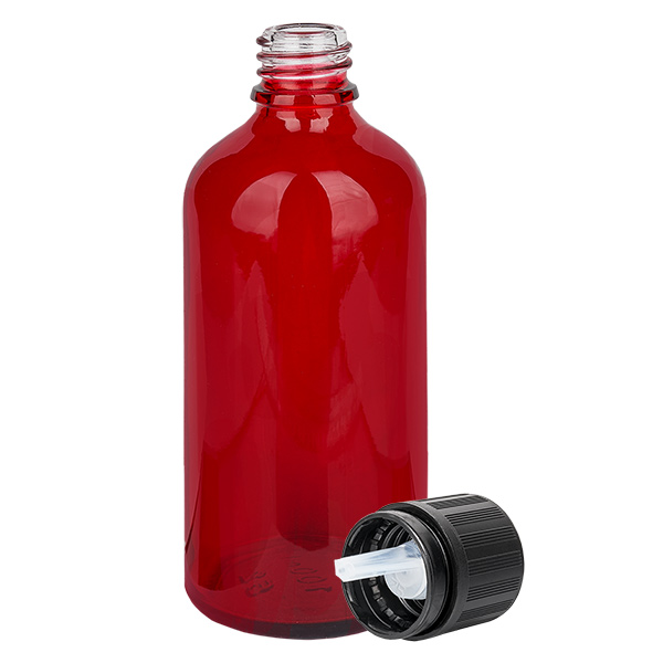 Kapací láhev 100ml 1mm černý uzávěr s ochranou proti manipulaci Dětská pojistka Výstražný symbol pro nevidomé RedL. UT18/100 Kapací láhev 100ml 1mm černý uzávěr s ochranou proti manipulaci Dětská pojistka Výstražný symbol pro nevidomé RedL. UT18/100