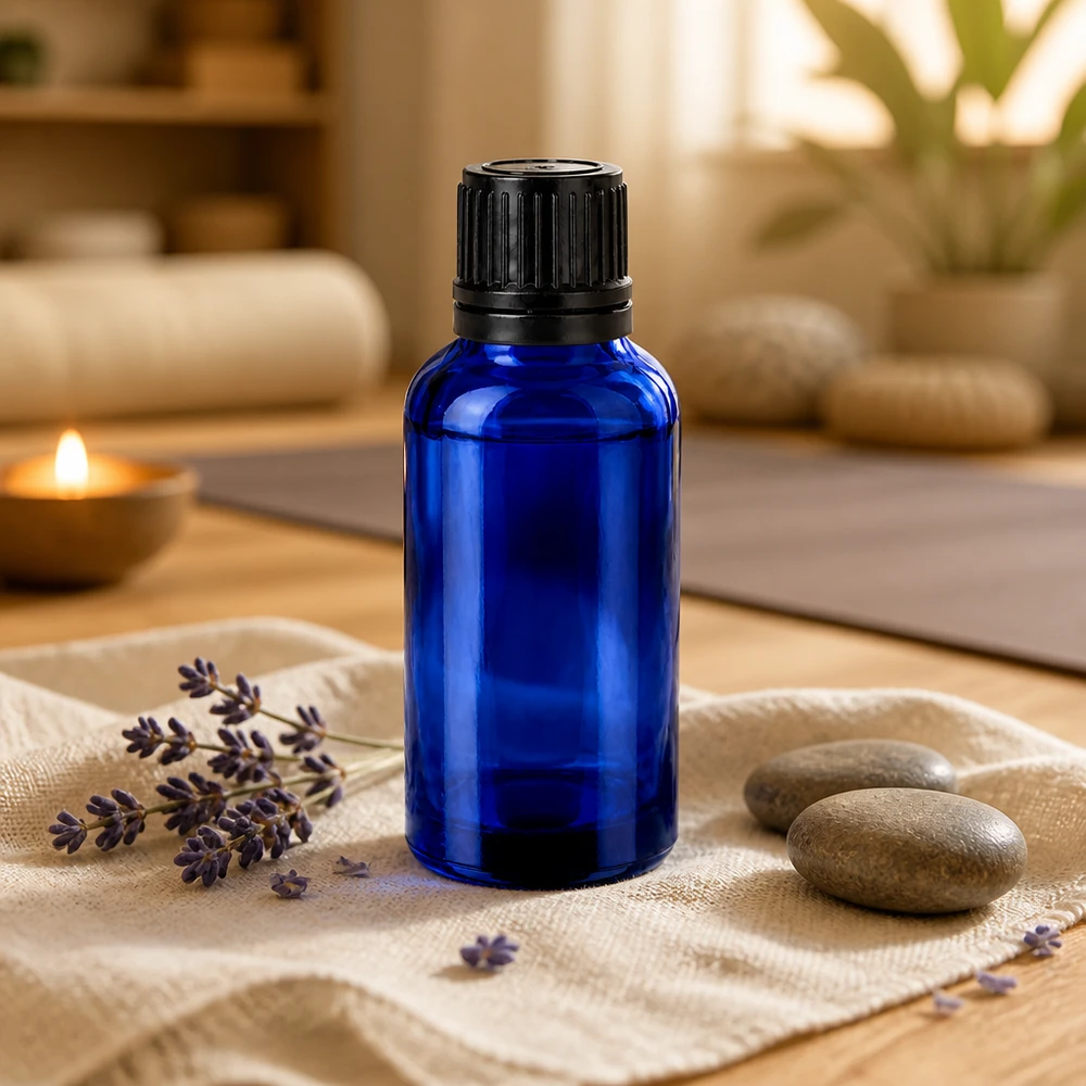 30ml láhev 11mm šroubovací uzávěr černý BlueLine UT18/30. 30ml SV-Flasche mit schwarzem Verschlusssystem ideal für DIY Kosmetik und Pflegeprodukte