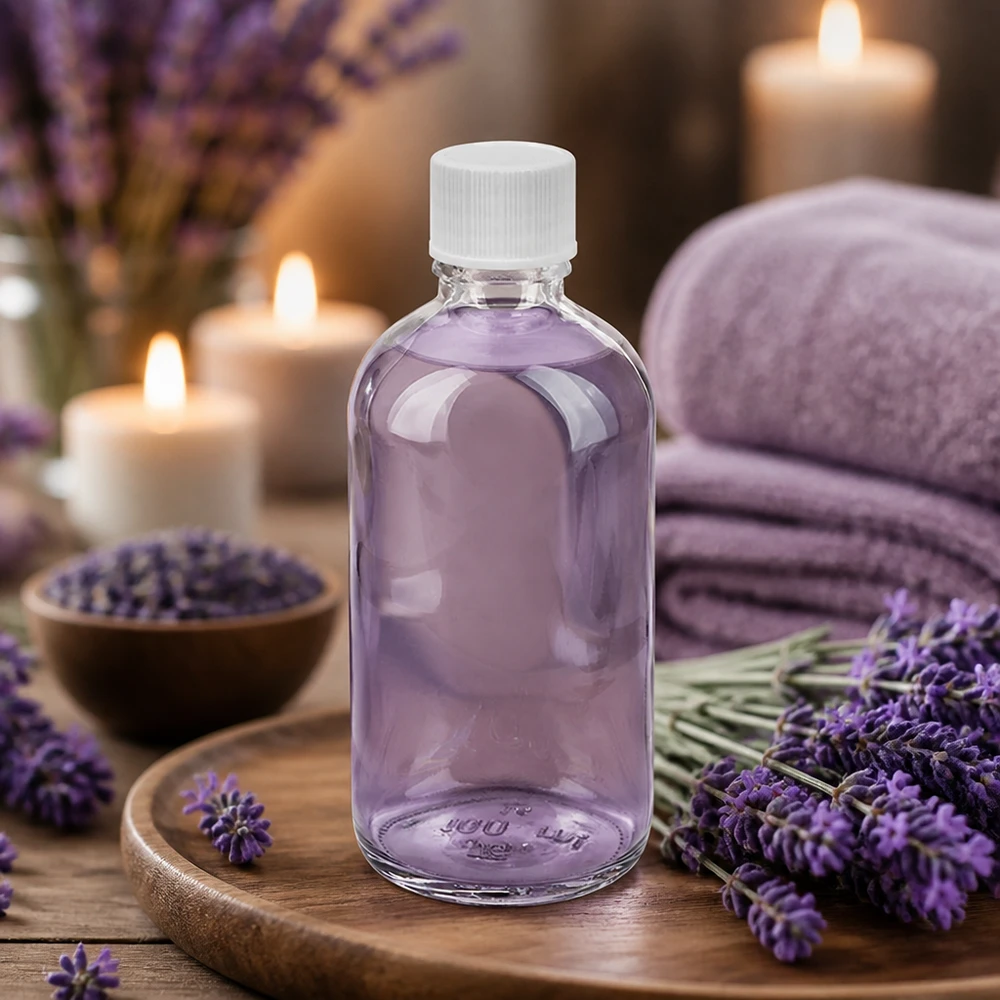 100ml láhev 11mm šroubovací uzávěr bílý standard ClearLine UT18/100 Klarglas Flasche 100ml schlanke Form weißer Kunststoffdeckel 11mm Spa Anwendung