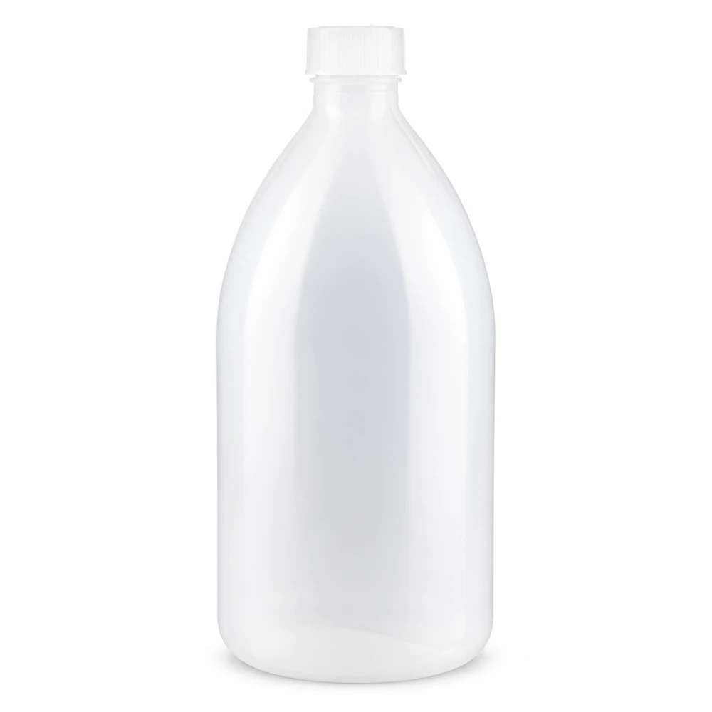 1000ml šroubovací láhev, laboratorní láhev s úzkým hrdlem Robuste HDPE Enghalsflasche 1000ml in Weiß mit kindersicherem Schraubdeckel
