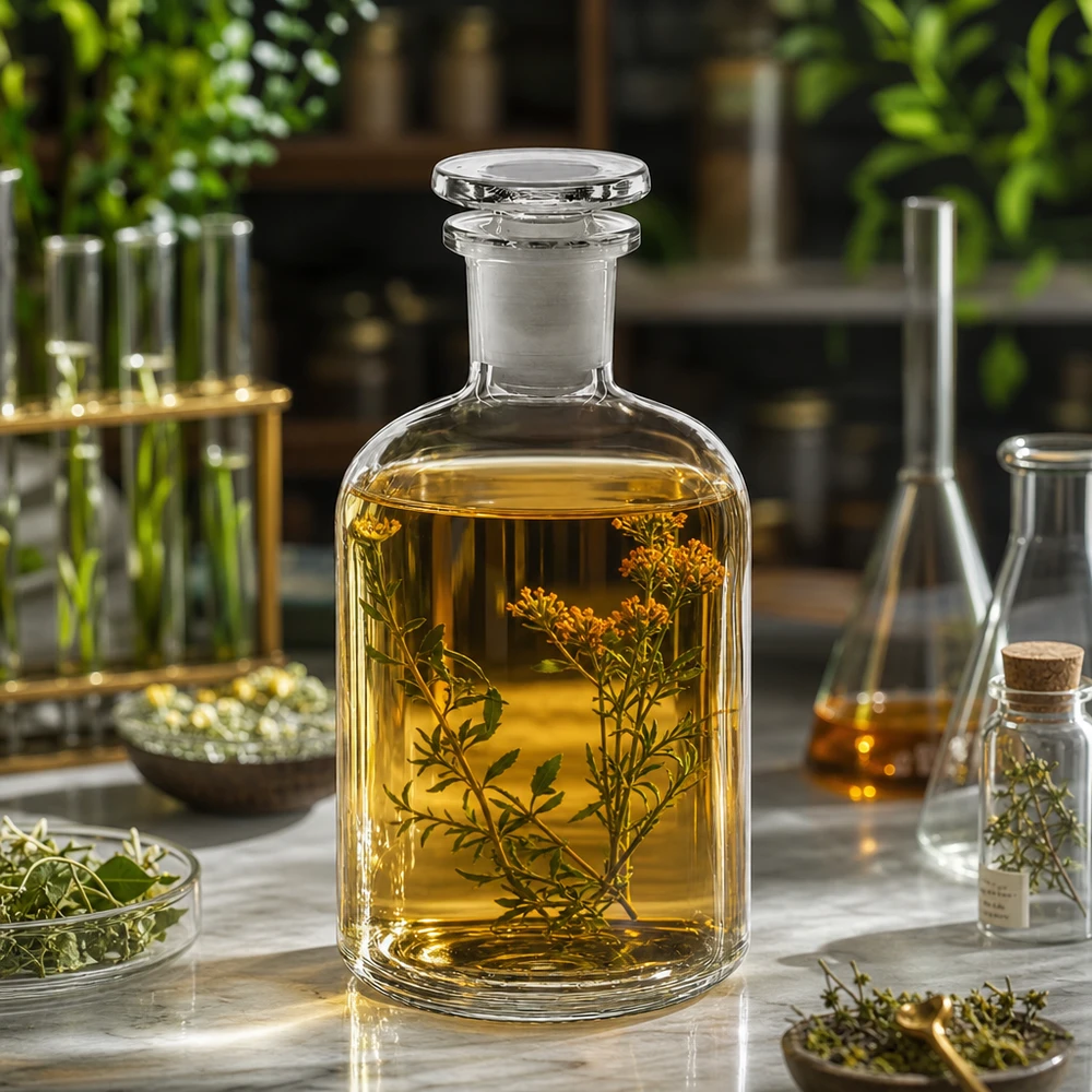 Láhev s kulatým ramenem 250ml čirá skleněná zátka s úzkým hrdlem Dekorative Laborflasche 250ml klar Enghals Glasstopfen für Kräuteransätze geeignet