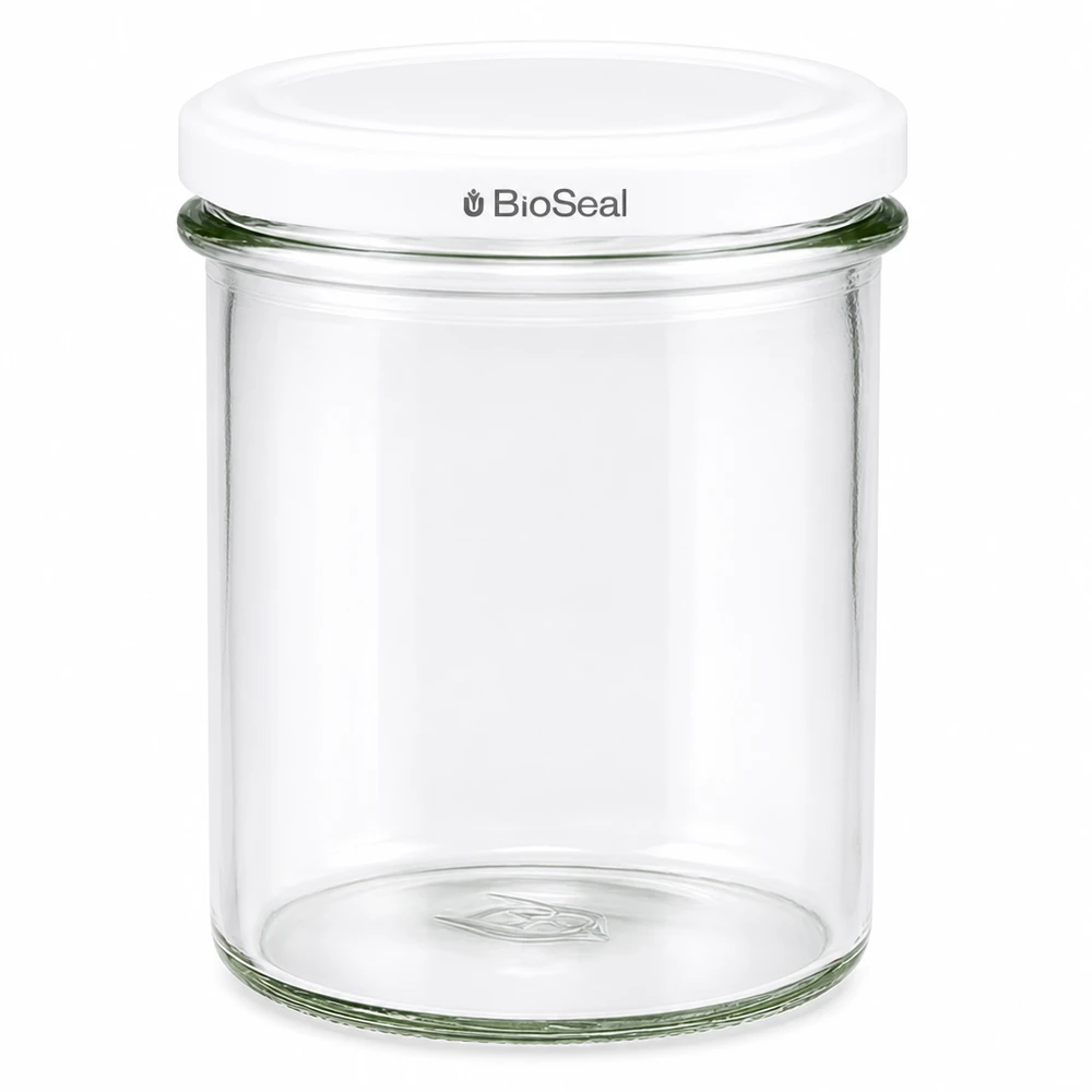 UNiTWIST Sturz350 Einmachglas mit weißem TO82 BioSeal Deckel transparent Glaskonserve Vorratsglas