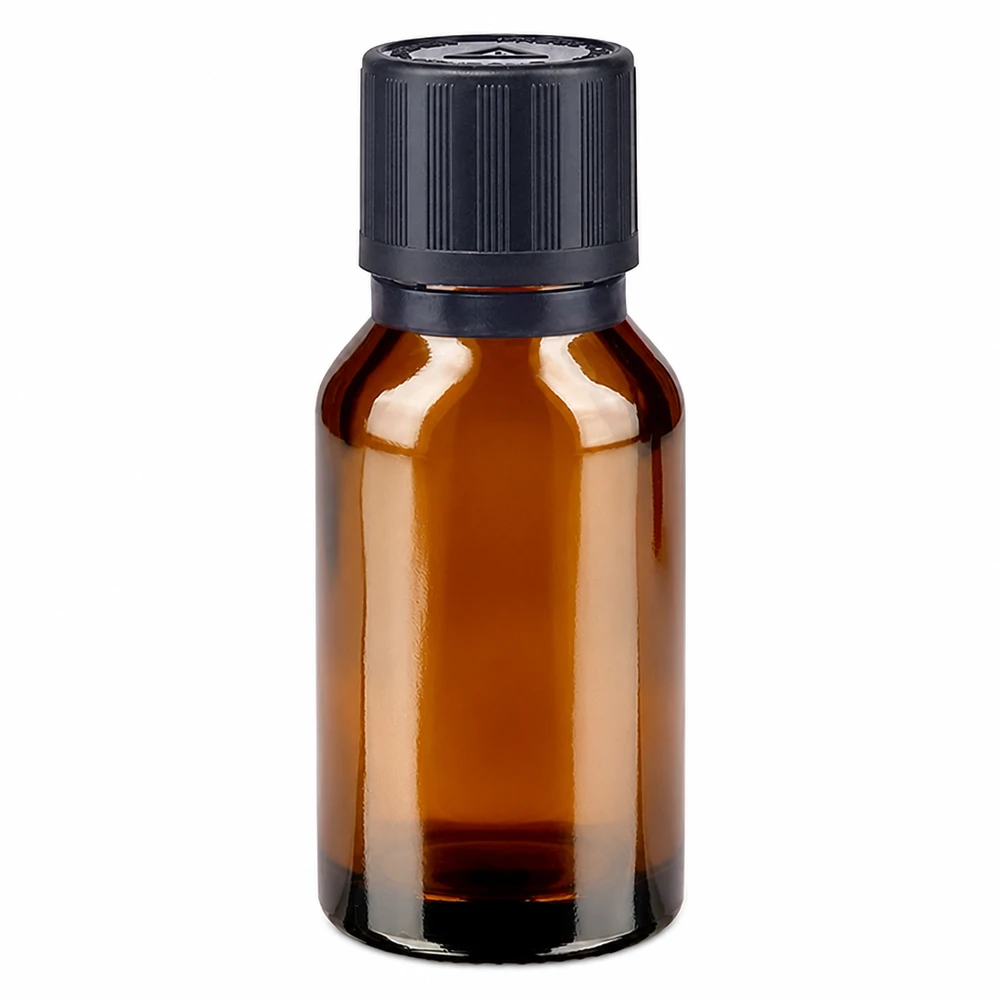 UV-schützendes braunes Apothekerglas 15ml mit Originalverschluss und Kindersicherheitsverschluss