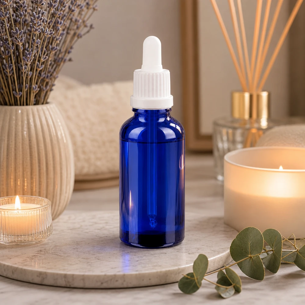 30ml pipetovací láhev bílá s tamper-evidentním uzávěrem BlueLine UT18/30 30ml Tropfflasche BlueLine UT18/30 aus UV-schützendem Glas für langanhaltende Produktqualität
