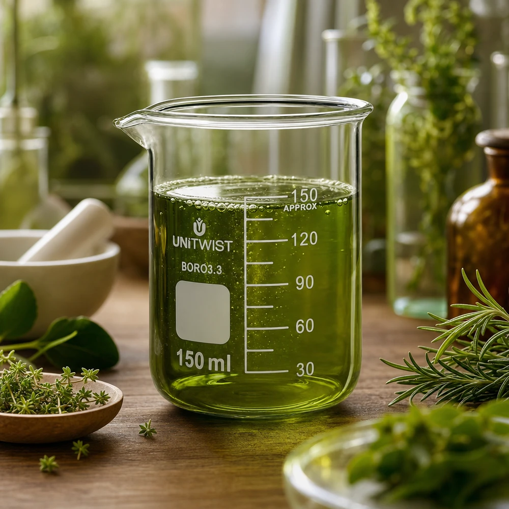Kleines Becherglas 150ml niedrige Form UNiTwist Borosilikat für botanische Extrakte und Tinkturen