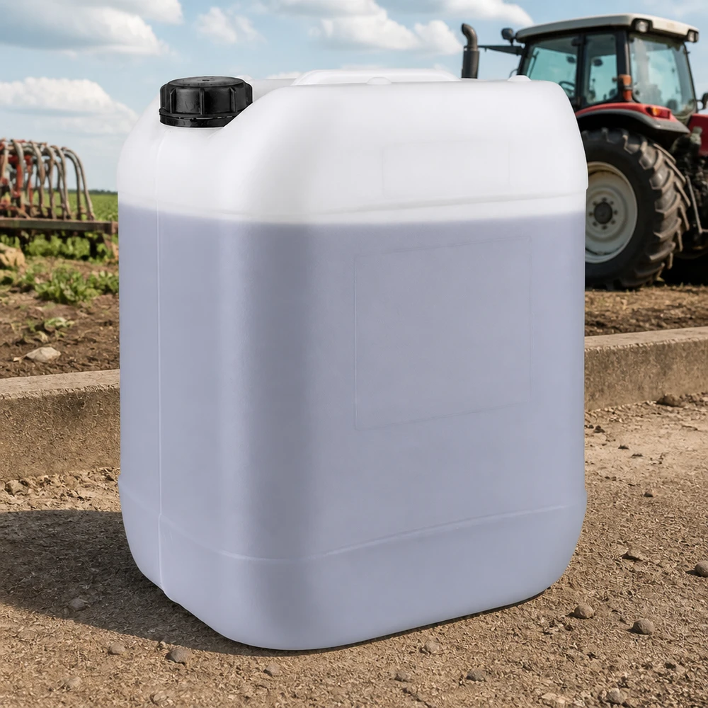 Kanystr o objemu 20 litrů se šroubovacím uzávěrem, který lze uzavřít proti neoprávněné manipulaci. Rechteckiger Flüssigkeitskanister 20 Liter für Traktor und Landmaschinen geeignet