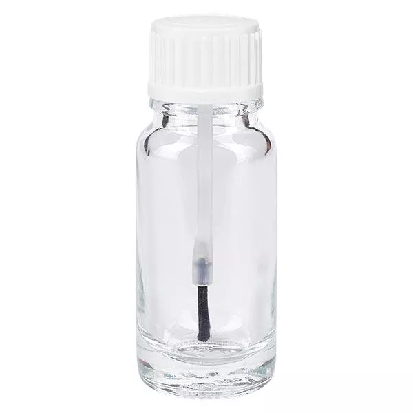 Lékárenská lahvička čirá 10ml se šroubovacím uzávěrem bílá štětečková Lékárenská lahvička čirá 10ml se šroubovacím uzávěrem bílá štětečková