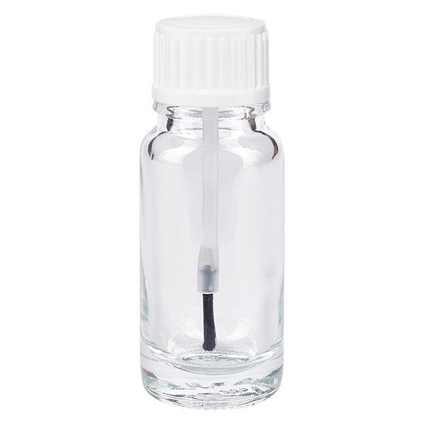 Lékárenská lahvička čirá 10ml se šroubovacím uzávěrem bílá štětečková Lékárenská lahvička čirá 10ml se šroubovacím uzávěrem bílá štětečková