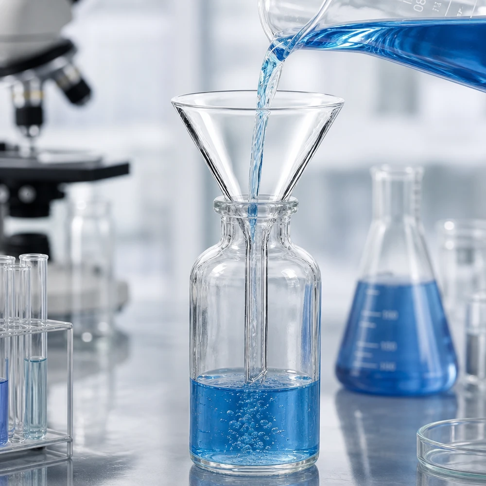 Nálevka ø45mm borosilikátový úhel 60 krátký styl Laborglas Trichter 45mm Öffnung Kurzstil aus robustem Borosilikat für Experimente